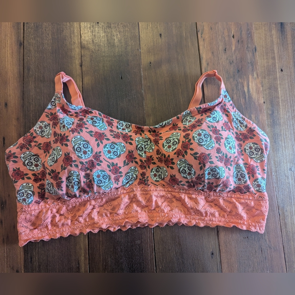 Torrid Pink Skull Print Lace Trim Bra